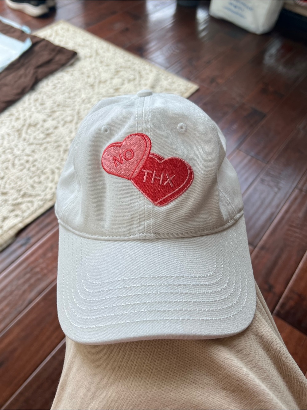 White Baseball Cap with Pink & Red Heart Embroidery